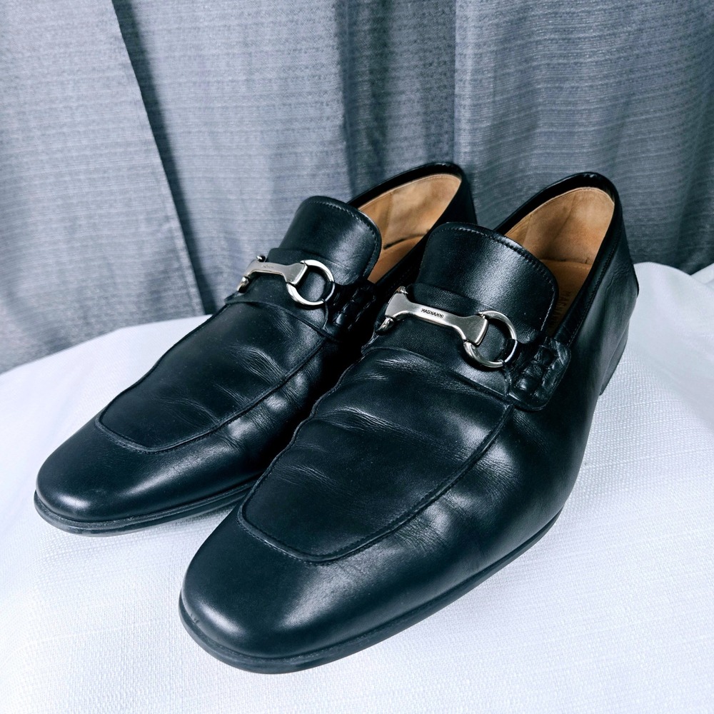 Magnanni Rafa II Black Leather Apron Toe Bit Loafers Men's Size 14 M 18456